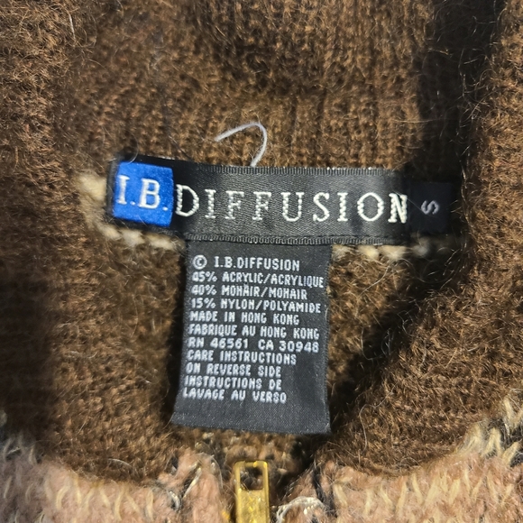 Vintage I.B. Diffusion Acrylic Mohair Brown/Beige/Cream Plaid Sweater/Jacket S - Picture 2 of 8